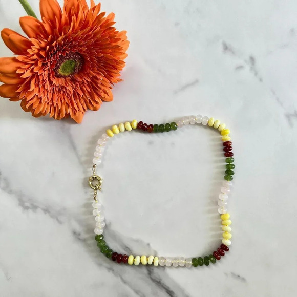 Genuine Carnelian Opal Aventurine Quartz Gemstone Bead Silk Knot Necklace - Picture 4 of 9